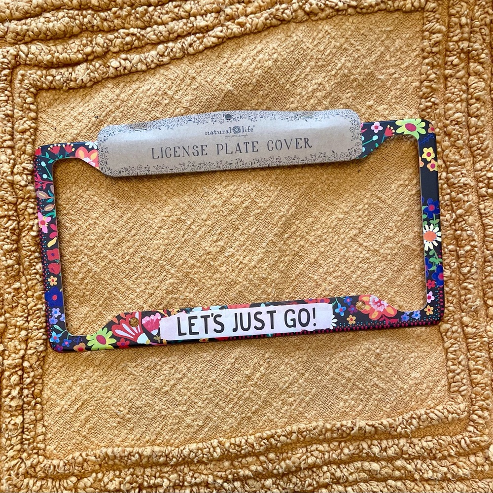 NATURAL LIFE Colorful Floral Car License Plate Cover Frame Boho “Let’s Just Go!” - Picture 3 of 5